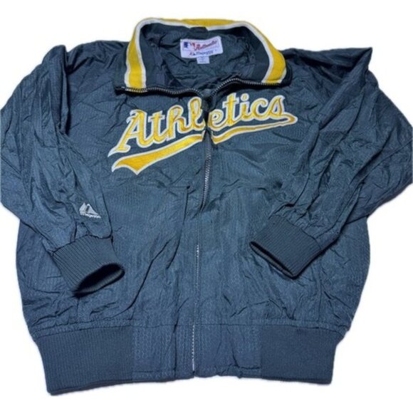 Vintage Majestic Oakland Athletics Bomber Jacket Windbreaker Youth Medium - Picture 1 of 8